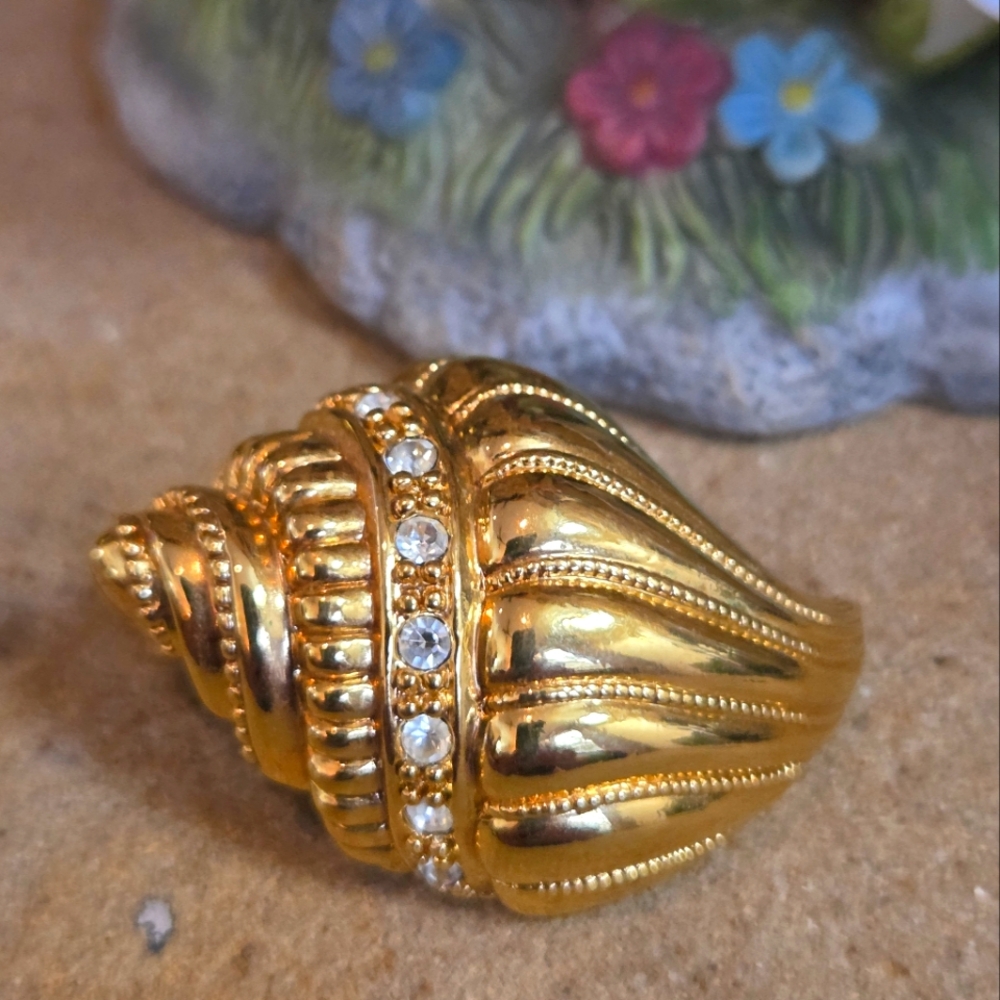 Kenneth Jay Lane For Avon Golden Shell Scarf Clip Plus Gold Shield Scarf Clip
